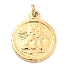 Настоящее золото 14K Ионное покрытие (ip) 304 подвески из нержавеющей стали, плоско-круглые, узор ангела, реальный 14 k позолоченный, 28x23x3 мм, отверстие : 5x3 мм