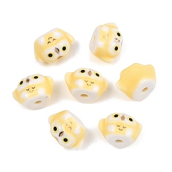 Light Yellow Cute Hand Painted Mini Owl Porcelain Beads, Ceramic Animal Beads, Light Yellow, 11.5~12x17x13~13.5mm, Hole: 2.5~2.7mm