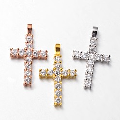 (52) Непрозрачная лаванда Латинский крест из латуни микро проложить Цирконом подвески, без свинца и без никеля , разноцветные, 23.5x14x2 мм, отверстие : 3x2 мм