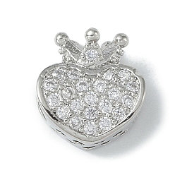 Платина Покрытие стойки латунь микропаве прозрачные кубические циркониевые бусины, долговечный, без свинца и без кадмия, сердце, платина, 11x10.5x7 мм, отверстие : 2.5 мм