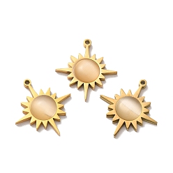 Золотой Подвески кошачий глаз, с ионным покрытием (ip) 304 выводы из нержавеющей стали, очарование солнца, золотые, 21x19x3.5 мм, отверстие : 1.4 мм