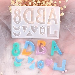 Смешанные Узоры Diy кулон пищевые силиконовые формы, формы для литья смолы, для уф-смолы, изготовление ювелирных изделий из эпоксидной смолы, буква и цифра и геометрическая форма, смешанные узоры, 90x135x7.3 мм, отверстие : 1 мм, внутренний диаметр: 13~45x14~30 мм