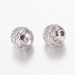 Платина Латунные микро проложить кубического циркония бусы, круглые, никель свободный и свинец и кадмий освобождают, прозрачные, платина, 4 мм, отверстие : 0.7 мм