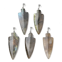 Лабрадорита Подвески с наконечниками стрел из натурального лабрадорита, с металлическая фурнитурой, платина, 48~49.5x17.5x7 мм, отверстие : 7.5x3 мм