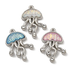 Платина Подвески из сплава со стразами, cmолой, без свинца, без кадмии и без никеля, медузы прелести, платина, 19.5x14x3 мм, отверстие : 1 мм