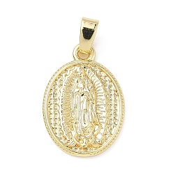 Настоящее золото 18K Латунные подвески, без кадмия и без свинца, овальные с рисунками " virgin mary", реальный 18 k позолоченный, 22x15.5x2 мм, отверстие : 3x6 мм