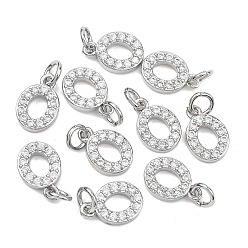 Letter O Colgantes Shegrace de latón con microengaste de circonitas cúbicas transparentes, sin níquel, 925 chapado en plata de ley, amuletos de la letra o, 12x8x2.5 mm, anillo de salto: 5x1 mm, diámetro interior: 3 mm
