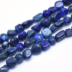 Lapislazuli Natürlicher Lapislazuli Perlenstränge, getrommelt Stein, Nuggets, 8~14x6~10x4~10 mm, Bohrung: 0.8 mm, ca. 40~43 Stk. / Strang, 15.3~15.7 Zoll (39~40 cm)