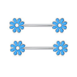Темно-Голубой 316l Кольца для сосков из хирургической нержавеющей стали с эмалью в форме цветка, цвет нержавеющей стали, глубокое синее небо, 16 мм