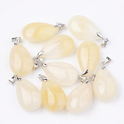 Авантюрин Подвески из натурального желтого авантюрина, со сплавочной фурнитурой, слеза, платина, 23~24x14x8 мм, отверстие : 4x5 мм