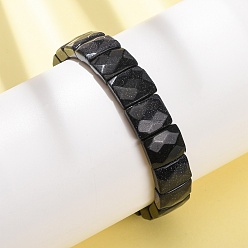 Синий Драгоценный Камень Синтетические браслеты из бусин золотистого цвета, эластичные, унисекс., прямоугольник граненый, бусины : 12x10x6 мм, внутренний диаметр: 2.24 дюйм (5.7 см)