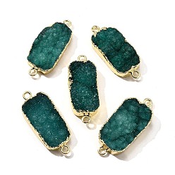 Зеленый Подвески-коннекторы из натурального окрашенного кварцевого кристалла, с латунной фурнитурой , прямоугольные, золотой свет, зелёные, 29.5~41x14.5~15.5x6.5~9.5 мм, отверстие : 2.5 мм
