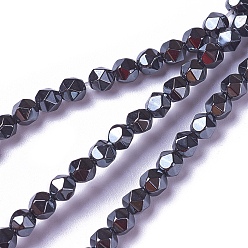 Hematite Plated Electroplate Non-magnetic Synthetic Hematite Beads Strands, Faceted, Round, Hematite Plated, 4.2x4.2x4.2mm, Hole: 0.5mm, about 92~95pcs/strand, 15.9 inch~16.37 inch(40.4~41.6cm)