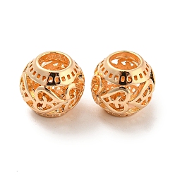 Light Gold Alloy European Beads, Large Hole Beads, Hollow, Round with Heart, Light Gold, 10.5x9.5mm, Hole: 4.7mm