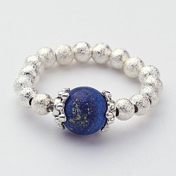 Lapislazuli Lapislazuli stretch Ringe, mit Messing-Perlen, Runde, 18 mm