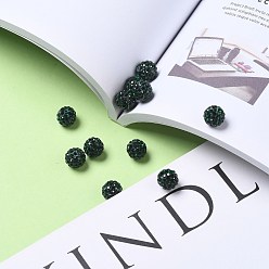 Emerald Pave Disco Ball Beads, Polymer Clay Rhinestone Beads, Round, Emerald, PP13(1.9~2mm), 6 Rows Rhinestone, 10mm, Hole: 1.5mm