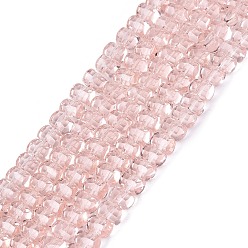 Pink Прозрачные стеклянные бусины, формой кости, граненые, розовые, 2~2.5x3.5~4x2.5~3 мм, отверстие : 0.7~0.8 мм, около 142~160 шт / нитка, 11.61~15.35 дюйм (29.5~39 см)