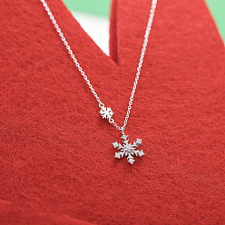 Платина 925 Женские рождественские кулоны-снежинки из стерлингового серебра с микропаве из прозрачных кубических цирконий, родий, платина, 15.75 дюйм (40 см)