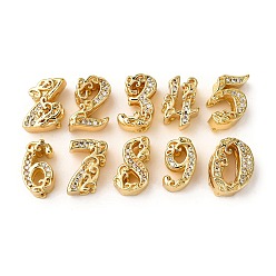 Золотой Латунные микро проложить кубического циркония бусы, номер, без кадмия и без свинца, золотые, 10.5~12x6.5~9x6 мм, отверстие : 4~6x2 мм, 10 шт / комплект