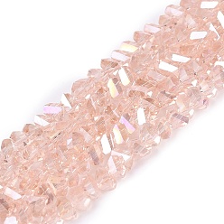 Flamingo Electroplate Transparent Glass Beads Strands, Triangle, Faceted, AB Color Plated, Flamingo, 2~3x3~3.5x3~3.5mm, Hole: 0.7~0.9mm, about 122~136pcs/strand, 10.43~11.61 inch(26.5~29.5cm)