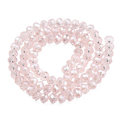 Pink Electroplate Glass Beads Strands, Pearl Luster Plated, Faceted, Rondelle, Pink, 3x2mm, Hole: 0.8mm, about 150~155pcs/strand, 15~16 inch(38~40cm)
