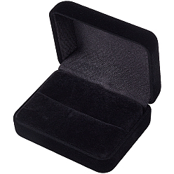 Черный Прямоугольные флокированные коробки для упаковки колец с откидными крышками, чёрные, 6.05x7.65x3.15 см