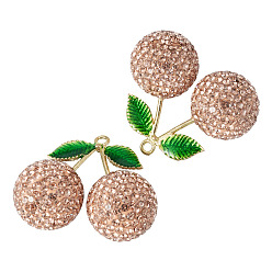 Персиковый Слойка 2шт. подвески в виде вишен из сплава, с полимерной глиной горный хрусталь, золотой свет, розовые, 31~38x39.5~43x20~20.5 мм, отверстие : 2~2.2 мм