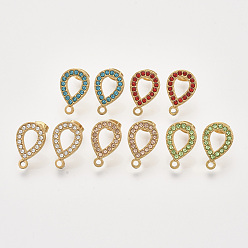 (52) Непрозрачная лаванда 304 Выводы серьги из нержавеющей стали шпилька, со стразами, петля и ушные гайки / серьги спины, слеза, золотые, разноцветные, 18.5x11.5x2 мм, отверстие : 1.5 мм, штифты : 0.8 мм