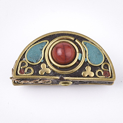 Dunkeltürkis Manuell Indonesiene Perlen, mit Messingbeschlägen und synthetischem Türkis, halbrund / halbkreis, golden, dunkeltürkis, 16x31x7.5 mm, Bohrung: 2 mm