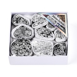 Угольный Кварц 8~12 шт. гальванизированный природный уголь кварцевый образец минерала жеода рог изобилия, кластер необработанных кристаллов, Целебный кристалл в подарок для домашнего декора, с бумажной коробкой, 27~49x16~43x7~32 мм