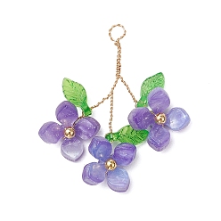 Средний Фиолетовый Пластик с подвесками из акрила и медной проволоки, цветок, средне фиолетовый, 40~42x30~35x6~7 мм, отверстие : 3 мм