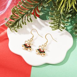 Christmas Bell Серьги с подвесками из сплава на рождественскую тематику со стразами, золотые, Рождественский колокольчик, 31x14 мм