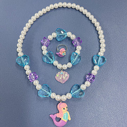 Русалка Наборы подвесок, браслетов и колец из смолы и стеклянных бусин., детский набор украшений, русалка, 390 мм, Кулон : 30 мм