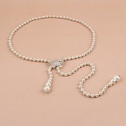 Бабочка Белые пластиковые искусственные жемчужины круглые бусины кисточки цепочка пояса для платья, серебряный цвет гальваническим, бабочка, 1010 мм
