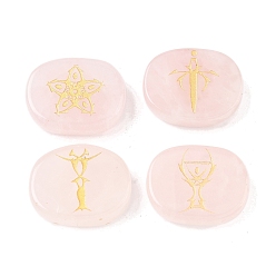 Розовый Кварц 4шт 4 стили натуральный розовый кварц дисплей украшения, фигурка для украшения дома, энергетический камень рейки для исцеления, овал с символом тарруссо, 25x20x7~7.5 мм, 1 шт / стиль