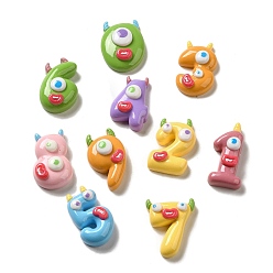 Mixed Color Opaque Resin Decoden Cabochons, Funny Number with Big Mouth, Mixed Color, 32~36.5x18.5~24.5x11mm