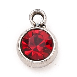 Светло-сиамский 304 прелести нержавеющей стали, с акриловыми стразами, очарование камня, граненые, плоско-круглые, цвет нержавеющей стали, Light Siam, 8.2x6x3.5 мм, отверстие : 1.2 мм