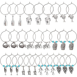 Античное Серебро Наборы для самостоятельного изготовления подвесок для винных бутылок и бокалов, включая подвески из сплава для бокалов, бутылок, пива и открывалок, конус стеклянные бусины, латунные бокалы, античное серебро, 240 шт / коробка