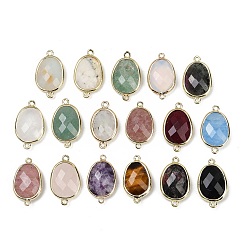 Смешанные камни Подвески с гранеными соединителями из натуральных и синтетических драгоценных камней, покрытие стойки латунные овальные звенья, золотые, смешанные окрашенные и неокрашенные, 22.5~23x13.5~14x6 мм, отверстие : 1.4 мм