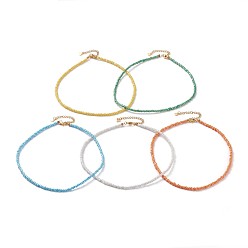 (52) Непрозрачная лаванда Колье с круглым стеклом и бусинами, с латунными обжимными шариками и 304 застежками из лобстера из нержавеющей стали, золотые, разноцветные, 14-5/8 дюйм (37 см)