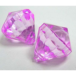 Fuchsia Transparent Acrylic Pendants, Faceted, Diamond, Fuchsia, about 28mm wide, 31mm long, hole: 3mm, about 52pcs/500g