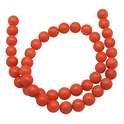 Orange Red Natural Mashan Jade Beads Strands, Dyed, Round, Orange Red, 6mm, Hole: 1mm, about 66pcs/strand, 16 inch