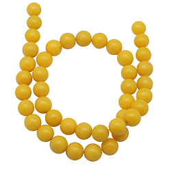 Gold Natural Mashan Jade Beads Strands, Dyed, Round, Gold, 6mm, Hole: 1mm, about 66pcs/strand, 16 inch