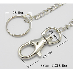 Platinum Alloy Ring Keychain, with Lobster Clasps, Platinum, 13.7 inch(35cm), Ring: 28.5x6mm, Clasp: 53.5x22.5mm
