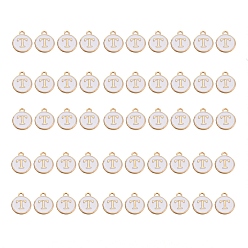 Letter T Подвески из позолоченного сплава, с эмалью, эмалированные блестки, плоско-круглые, белые, letter.t, 14x12x2 мм, отверстие : 1.5 мм, 50 шт / коробка