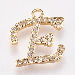 Letter E Brass Micro Pave Cubic Zirconia Letter Pendants, Letter.E, 13x14x2mm, Hole: 3mm