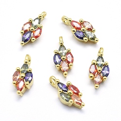 Настоящее золото 18K Латунь прелести, с кубического циркония, без свинца, без кадмии и без никеля, лошадиный глаз , разноцветные, реальный 18 k позолоченный, 12x5.5x3 мм, отверстие : 1.5 мм