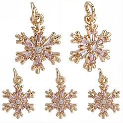 Настоящее золото 14K 10 шт. латунные подвески в виде снежинок с микропаве из прозрачных кубических цирконий, с целью перехода в кольце, реальный 14 k позолоченный, 18x11x3 мм, отверстие : 3.5 мм, 10 шт / комплект