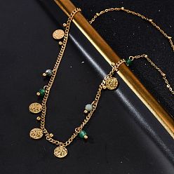 Настоящее золото 14K 304 ожерелья-нагрудники из нержавеющей стали со стразами, ионное покрытие (ip), реальный 14 k позолоченный, 16.26 дюйм (41.3 см)