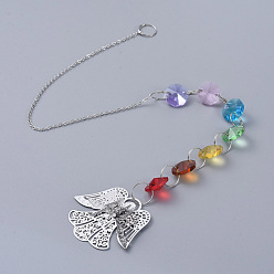 Платина Люстра suncatchers призмы octogon стеклянная чакра подвесной кулон, с кристально горный хрусталь, подвеска из железа ангела и кабельная цепочка, граненые, платина, 415x2 мм